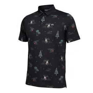 Travis‎ Mathew Polo Shirt Men's Small Black Santa Golf Holiday Novelty